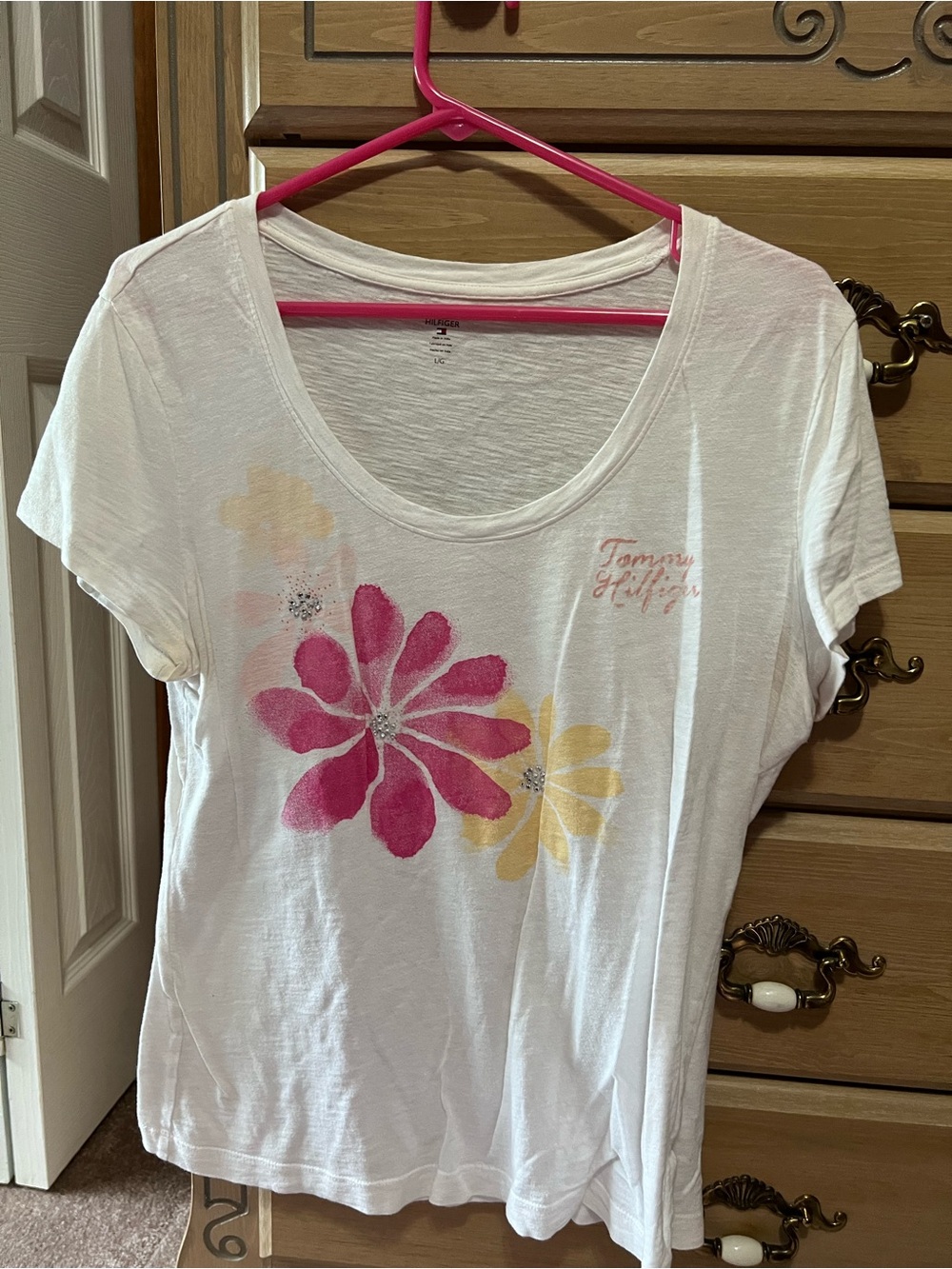 Tommy Hilfiger White Scoop Neck Tee with Pink and Yellow Floral
